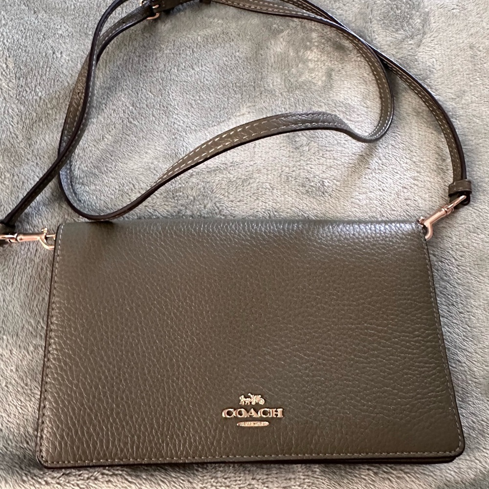 Coach Anna Olive Pebbled Leather Crossbody with Gold Hardware
